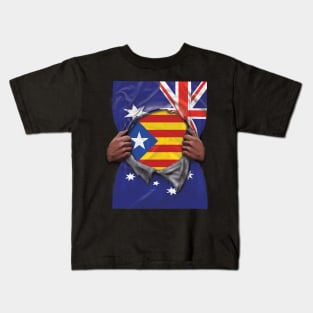 Catalonia Flag Australian Flag Ripped - Gift for Catalan From Catalonia Kids T-Shirt